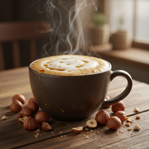 generami un immagine reale di caffè alla nocciola. l'immagine deve essere in formato quadrato